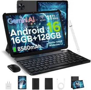 DOOGEE U11 Android 16 Tablet with Keyboard,11 inch Android Tablet with Gemini AI 16GB+128GB/TF 2TB Octa-Core Gaming Tablets,90Hz Display,8580mAh,13MP+5MP,Widevine L1,BT5.0+5G WiFi,Face ID,Metal Body