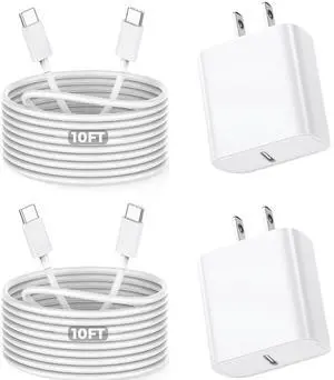 10Foot Fast iPhone Charging Cable, 2 Pack Super Fast iPhone USB C Wall Charger Block with 10 FT USB-C to C Charging Cable Type C Apple Adapter for i Phone 16/16e/16 Pro Max/15 Pro/15/iPad Pro/Air/Mini