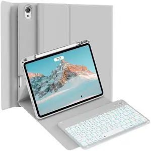 KTGGHG Keyboard Case for iPad Air 11-inch M4/M3(2025/2024)& iPad 10.9-Inch Air 5/4th Generation(2022/2020) with Pencil Holder- 7 Colors Backlit Detachable Wireless Bluetooth Keyboard Cover, Gray