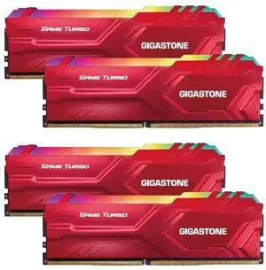 RGB DDR4 RAM GIGASTONE Game Turbo 32GB Kit (4x8GB) DDR4 3600MHz PC4-28800 CL 18-22-22-42 Intel XMP 2.0 AMD Ryzen 1.35V UDIMM 288 Pin Unbuffered Non ECC High Performance Gaming Desktop Memory - Red