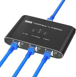 PoE Splitter 1 in 3 Out, Gigabit 3 Port PoE Switch, IEEE 802.3at/af Compliant, 30W per Port Power Over Ethernet Hub for IP Cameras/Access Points/VoIP Phones (328 Ft), Network Hub for Cat5e/6/7/8 Cable