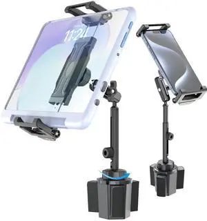 Tablet Holder for Car Cup Holder [Large Clamp][Up to 15.6"] 11" Height Adjustable, Thick Case Friendly iPad Holder for Truck/SUV, Fits 5.515.6 Inch iPad Pro/Air/Mini, Galaxy Tablets & Phones