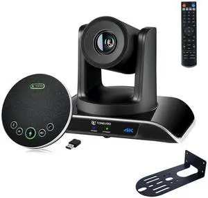 TONGVEO 4K PTZ Conference Room Camera System AI Auto-Tracking 20x Zoom 4K PTZ Camera USB3.0 HDMI LAN outputs and Bluetooth Speakerphone with Microphone for Large Remote Meeting