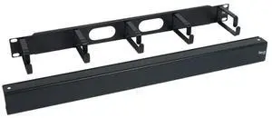 ICC 1U Ring Cable Manager Panel with Cover, Metal, 3" D-Rings, Horizontal Cable Management, Rackmount for 19 Network Racks, Black, Single Pack