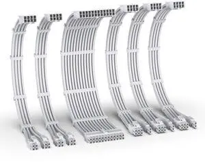 EZDIY-FAB PSU Cable Extension Kit,16AWG Power Supply Extension Cable,1x24Pin/2x4+4 EPS/3x6+2 PCI-E,Custom PC Sleeve Cable 300MM with Combs-All White