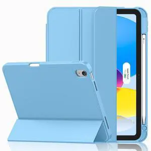 iMieet Case for iPad (A16)/iPad 10th Generation [11-Inch 2025/10.9 Inch 2022], Trifold Stand Smart Cover with Pencil Holder and Soft TPU Back, Supports Touch ID(Azure Blue)