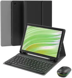 MERSATM Keyboard Case with Mouse for Amazon Fire HD 10 11th Gen 2021/13th Gen 2023 10.1 inch, Stand Folio Cover with Stylus Pen Holder, Magnetic Detachable Wireless Keyboard, Black