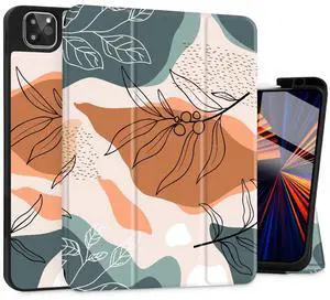 Tuiklol Case for iPad Pro 12.9 inch Generation 6th/5th/4th/3rd 2022 2021 2020 2018 Release - Built in Pencil Holder Slim Protective Stand Back Cover with Auto Wake/Sleep iPad Cover,Abstract Leaves