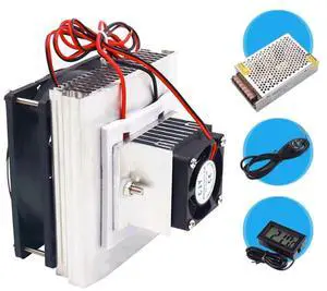 Mini Air Conditioner DC 12V DIY Thermoelectric Peltier Refrigeration Cooling System Heat Sink + 12V 78W Switch Power Supply Driver + Thermometer with Probe