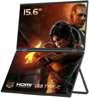 MINISFORUM Dual Stacked Monitor, HDMI | USB-C 1080P 16:9 IPS Portable Extended Display, 15.6 Laptop Screen Extender, 170° Review Angle | 315° Rotation Dual Speaker Office Computer Monitor