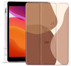MAYCARI Minimalist Line Brown Case for iPad 10.2 inch 2021/2020/2019 with Pencil Holder, Abstract Art iPad 9th/8th/7th Generation Soft TPU Protective Case, Auto Sleep/Wake Cover Slim Shell for Women