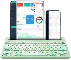 HUO JI Wireless Keyboard Multi-Device, Bluetooth and 2.4G Dual Mode for iPad, Switch to 3 Devices for Cellphone, Tablet, PC, Smart TV, MacBook iOS Android Windows, Green HUO JI Wireless Keyboard Multi-Device, Bluetooth and 2.4G Dual Mode for iPad, Switch to 3 Devices for Cellphone, Tablet, PC, Smart TV, MacBook iOS Android Windows, Green