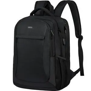 Voova Travel Laptop Backpack, Business Work Laptop Backpack for Women & Men with USB Charging Port, Waterproof Slim Durable College Computer Bag Fits 15.6 Inch Laptops and Notebook, Black