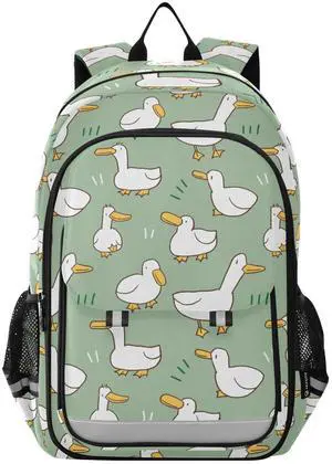 Krafig Cartoon Duck Pattern Green Backpack Girls Boys Elementary School Bags Bookbags Laptop Backpack Travel Daypack Safe Reflective Stripes