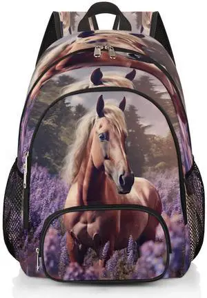 Horse Lavender Travel Laptop Backpack for Women Men Bookbag Casual Daypack Fits 15.6 Inch Laptop