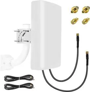 Maswell 4G 5G Directional 2X2 MIMO Antenna Outdoor, High Gain 10dBi, 700-3800MHz Cellular Signal Enhancer with 10km Range, SMA-Male LMR240 Equivalent Cables & TS9/RP-SMA