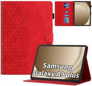 Kitzomi Case for Samsung Galaxy Tab A9 Plus/A9+ 5G 11 Inch 2023 Model (SM-X210/X216/X218), Multi-Angle Viewing Smart Stand with Pocket Auto Wake/Sleep PU Leather Tablet Cases Flip Folio Cover Red