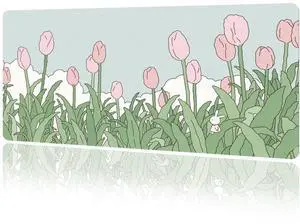 MAYCARI Watercolor Tulip Flower Mouse Pads,Extended Gaming Mousepad XXL Kawaii Anime Desk Mat Pink Green Large Full Desk Mouse Pad 31.5" x15.7"