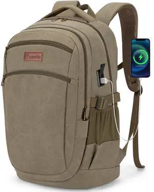 Tzowla Vintage Canvas Laptop Backpack for Men and Women,College Travel Work Rucksack with USB/Type-C Charging Port,Lightweight Bookbag Hiking Casual Daypack Backpacks Fit 15.6" Laptop(Olive Green)