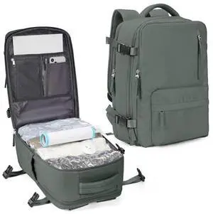 Travel Vacuum Seal Backpack for Clothing with Hand Pump 18x14x8 inches Personal item Travel Essentials Storage Backpacks Vacuum Sealed Work laptop Backpack Carry on Flight Approved for Women Men Green