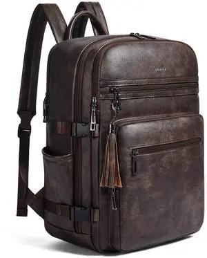 Shrrie Laptop Backpack for Women,Vegan Leather Backpack Work Computer Backpacks fits 16" Laptop,Water Resistant Teacher Nurse Casual Daypack for Weekender Camping Travel,Two-toned Coffee