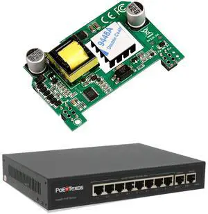 PoE Texas Raspberry Pi PoE Hat - Power Over Ethernet PiHat Fits Raspberry Pi 3 B+ and Pi 4 and 8 Port PoE Switch