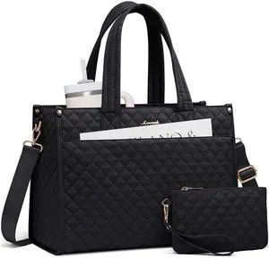 LOVEVOOK Laptop Tote Bag for Women,Canvas Work Tote Bag for Women with Clutch Purse,15.6 Inch Computer Briefcase Bag,Professional Teacher Business Office Bag,Lightweight Shoulder Travel