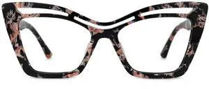 Zeelool Trendy Acetate Oversized Cat Eye Glasses Frame with Non-prescription Clear Lens for Women Arsolon ZJGA165651-02 Floral