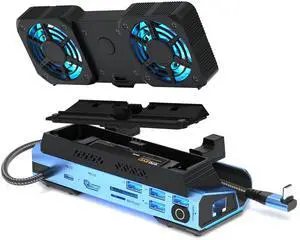 Docking Staion for Steam Deck/ROG Ally/Legion Go,14 in 1 Double Fan Steam Deck Dock M.2 NVMe Expansion Slot. 1000Mbps Ethernet,3.0 PD100W Charging, HD 2.0 4K@60Hz. 4 USB Port. Slot Steam Deck Dock.