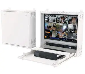 Wall-Mount DVR/NVR Security Enclosure, Lockable Steel Cabinet with 1U Adjustable Rail, Ventilated, 22 W x 21.2 H x 5.9 D, White (RAL 7035)  STURDX