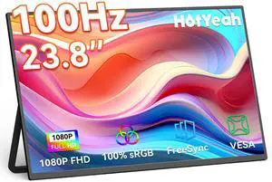HotYeah 23.8" 100Hz Portable Monitor, 1080P FHD 100% sRGB IPS USB-C HDMI Large External Monitor, Home Gaming 2nd Screen w/180° Adjustable Kickstand for MacBook, Laptop, PC, Phone, Tablet, Switch, PS5