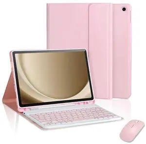 Keyboard Case for Samsung Galaxy Tab A8 10.5 2022, Samsung A8 Tablet Case with Pen Slot Detachable Keyboard with Mouse (SM-X200/X205/X207) - (Pink)