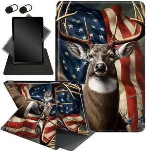 Case for All-New Fire HD 8 & 8 Plus Tablet (12th /10th Gen, 2022/2020),360 Degree Rotating Stand Smart Protective Cover Case,for Amazon Fire HD 8 inch Tablets (2022/2020),American Flag Deers