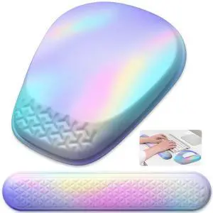 Laokiiy Mouse Pad with Wrist Rest, Comfortable Memory Foam Wrist Rest for Computer Keyboard, Ergonomic Mouse Pad Set for Easy Typing & Pain Relief - Gradient Blue Pink