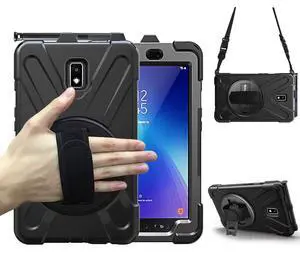 BRAECN for Galaxy Tab Active 2 Case,Heavy Duty Shockproof Case with 360 Degree Rotating Handle Hand Strap/Kickstand and Carrying Shoulder Strap for Samsung Tab Active 2 8.0 Inch 2017 Tablet-Black