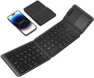 Foldable Bluetooth Keyboard with Touchpad  2025 Ultra Slim Design Leather Portable Travel Rechargeable Wireless Keyboard with Multi-Device Connection, Compatible with iPhone, iPad, Tablet, Laptop, PC