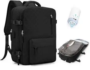 WONHOX Travel Vacuum Storage Backpack with Air Pump Vacuum Seal Compression Space Saver Bags Clothing Vacpack 18x14x8 inches Travel Bag Carry on Personal item Laptop Work Backpacks Women Men Black