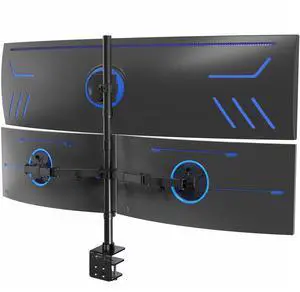 VIVO Triple Monitor Extra Tall Desk Mount for up to 49 inch Ultrawides on Center Bracket and 27 inch Screens on Side Brackets, Holds up to 44 lbs, Black, STAND-V103T