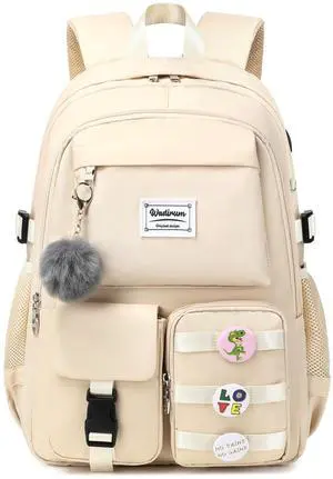 Wadirum Cute Laptop Backpack for Girl Fashion College Bag Women Backpack Purse Beige