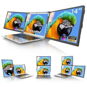 ADREAMER 14" Triple Laptop Screen Extender, 1920 x 1200 FHD Portable Dual Monitor for Laptop, Plug-Play Monitor Extender for Triple Display Windows, Fit 11.6" - 16" Laptops.