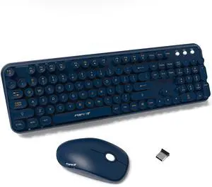 FOPETT Wireless Keyboard and Mouse Combo, 104 Keys Full-Sized 2.4 GHz Round Keycap Colorful Keyboards, USB Receiver Plug and Play, for Windows, Mac, PC, Laptop, Desktop (DarkBlue)