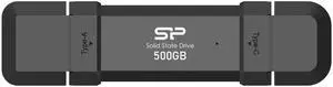 Silicon Power 500GB DS72 Portable USB 3.2 Gen 2 Type-C/Type-A SSD Solid State Drive Stick (Black)
