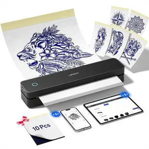 HPRT Portable Bluetooth Thermal Tattoo Sticker - Wireless Tattoo Stencil Printer with 10 Sheets Printing Paper, DIY Temporary Tattoos for Tattoo Artists& Beginners, USB Rechargeable