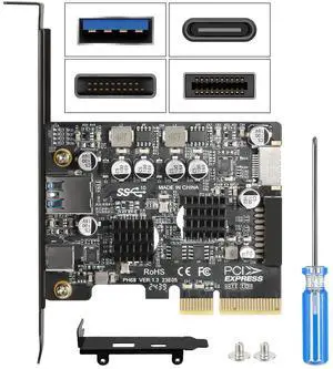 Jorkar PCIe to USB C 3.2 Gen 2 Expansion Card 10Gbps PCI-E Card with USB-C + Type A + Type-E A-Key Front Panel Add-On Adapter + Internal 19/20 Pin Connector Jorkar PCIe to USB C 3.2 Gen 2 Expansion Card 10Gbps PCI-E Card with USB-C + Type A + Type-E A-Key Front Panel Add-On Adapter + Internal 19/20 Pin Connector