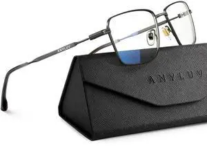 ANYLUV Blue Light Glasses Men Woman, Classic Business Blue Light Blocking Glasses for Computer Gaming, Lightweight Metal Eyeglasses for Eye Strain Relief Eye Protection