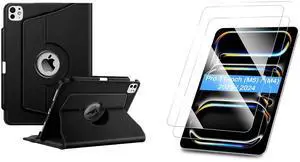 Fintie 360 Degree Rotating Case for iPad Pro 11-inch (M5) 2025 / (M4) 2024 Bundle with HD Clear 9H Hardness Tempered Glass Screen Protector