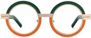 VOOGLAM Fashion Round Glasses Frames for Women, Round Metal Eyewear Party Accessory Green-5777