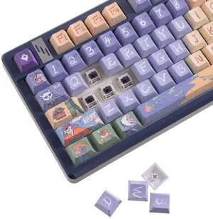 GK GAMAKAY 139 Keys Modern Keycaps Set, Five-Sided Thermal Sublimation Original Cherry Profile PBT Keycap for 60/61/64/68/75/87/96/104/108 Layout Mechanical Gaming Keyboard (Purple&Yellow)