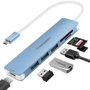 USB C Hub Multiport Adapter, 7 in 1 Portable Dongle with 4K HDMI Output, 3 USB 3.0 Ports, SD/TF Card Reader Compatible for MacBook Pro, XPS, and More