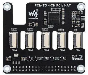 PCIe to 4-CH PCIe HAT Adapter Board, Compatible for Raspberry Pi 5, PCIe Gen2 Expansion Module with 4 FFC Connectors, Supports Multiple PCIe HAT Stacking for Raspberry Pi 5 Projects
